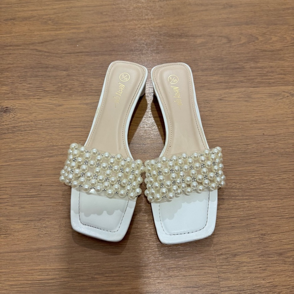 Nasty gal White Cream Pearl Embellished Sandals